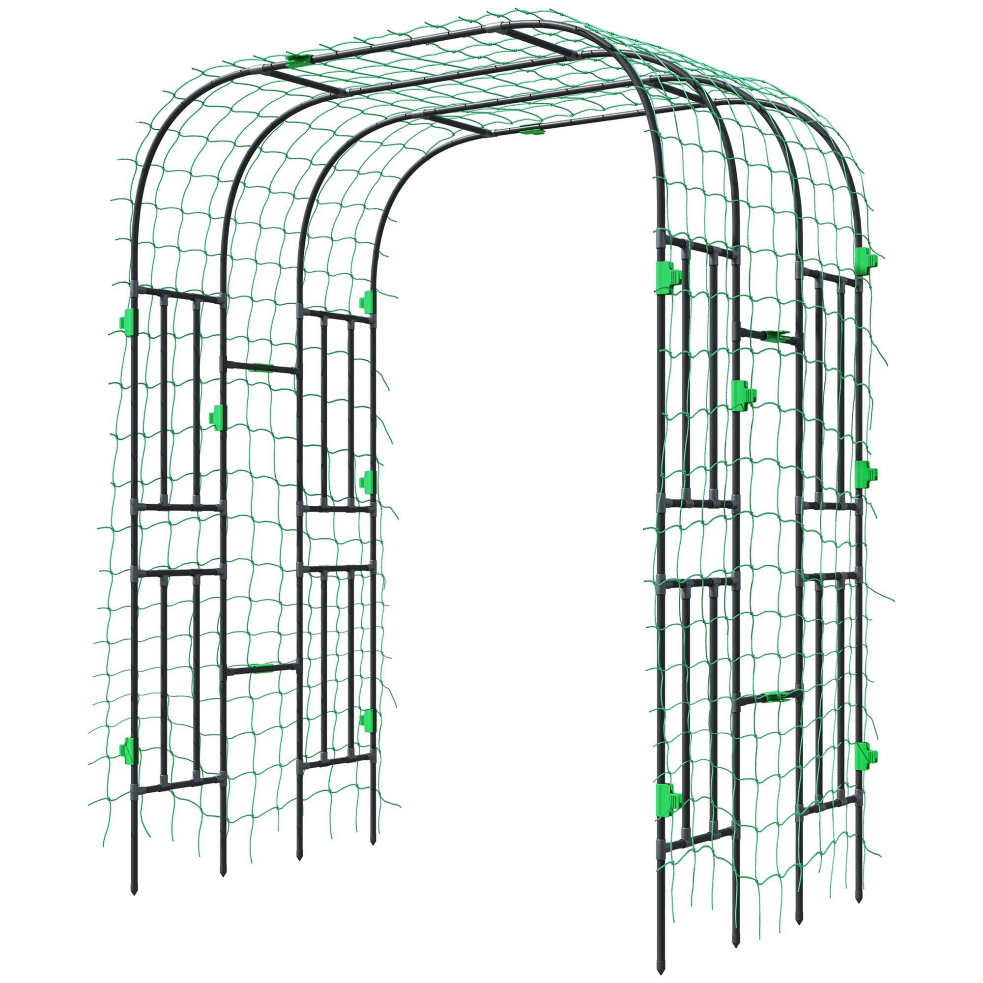Garden Arch Trellis, 8 FT Tall Metal Plant Trellis Support with Climbing Net, Cucumber Trellis for Climbing Plants