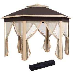 13 x 13 Pop Up Gazebo Hexagonal Canopy with Mesh Netting for Outdoor Events Patio Garden Wedding Party Shelter