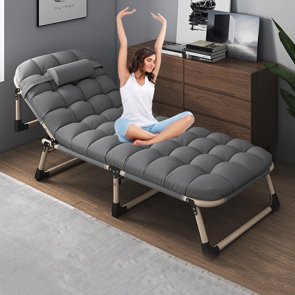 Heavy duty folding bed, camping bed with flip-up mattress (mattress included), portable guest bed, suitable for teenagers, adults, travel, garden, balcony, camping supplies