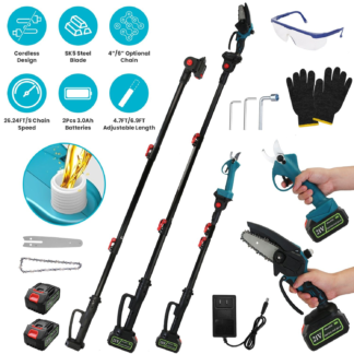 4 in 1 Cordless Pruning Shear and Electric Chainsaw With Max 5.5FT Extension Poles With two 3.0Ah Batteries